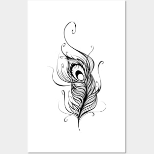 Stylized black peacock feather Posters and Art